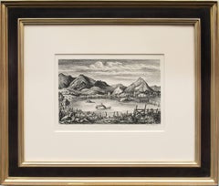 Farm in the Rockies (Colorado) - original framed vintage lithograph