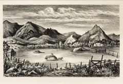 Farm in the Rockies (Colorado), Lithograph, Colorado Mountain Landscape
