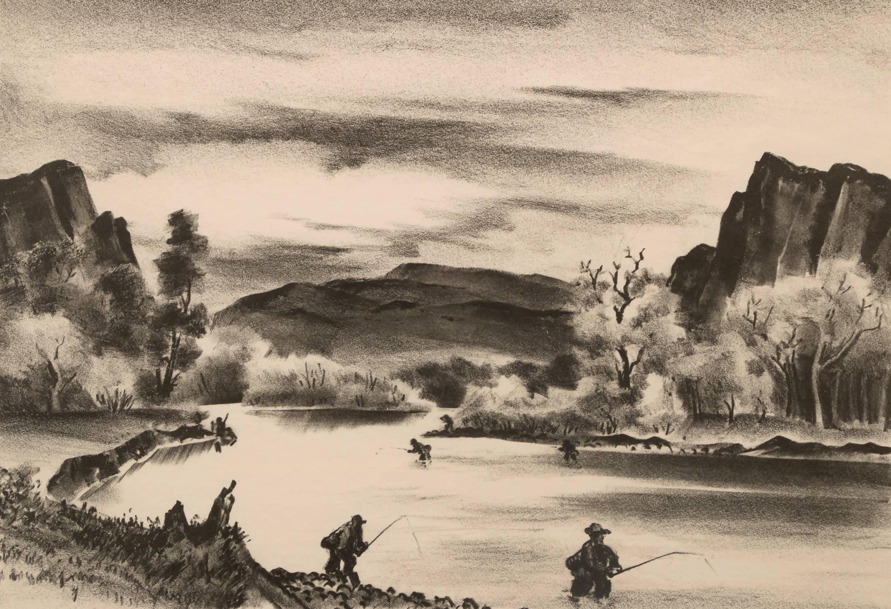 Adolf Arthur Dehn Landscape Print - Fishing in Colorado