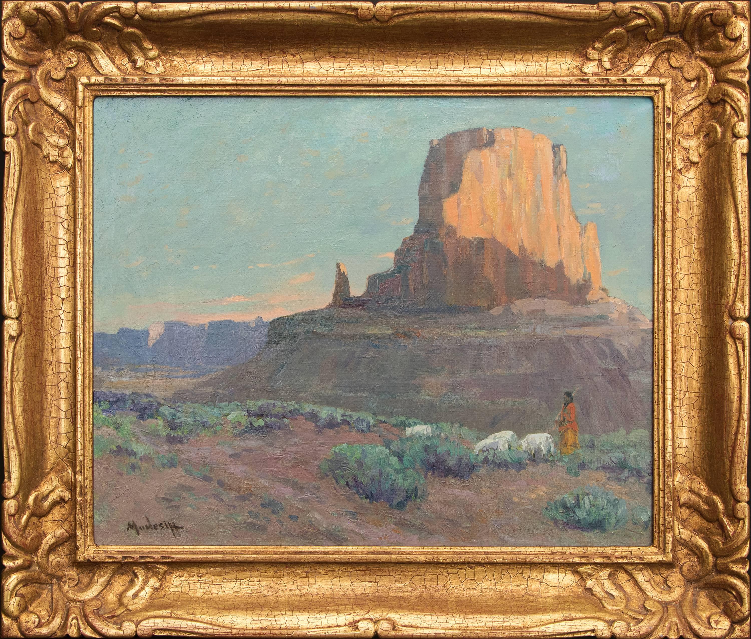 John Modesitt Landscape Painting - Navajo with Sheep