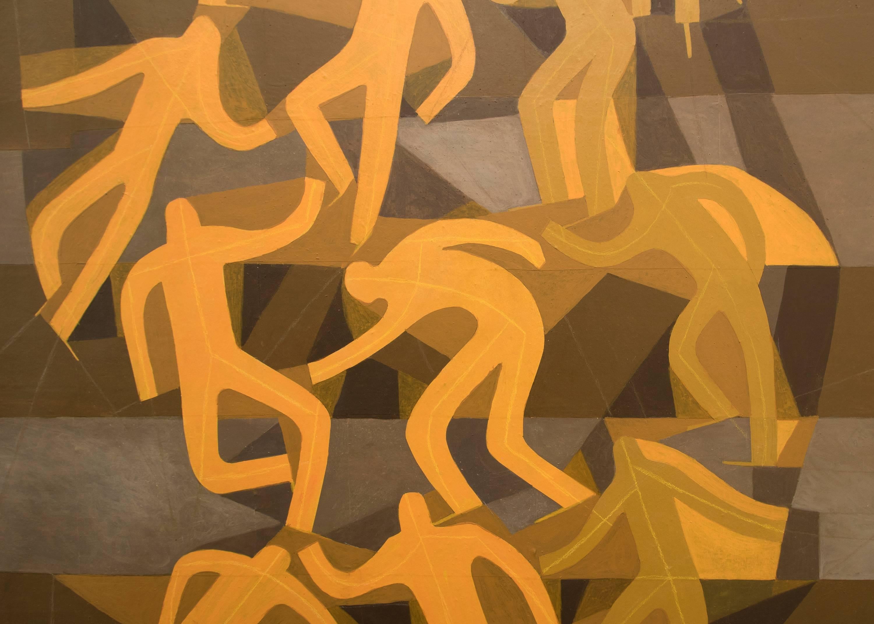 Skaters (Action Series),  Peinture figurative abstraite  collage de techniques mixtes des annes 1970 - Painting de Margo Hoff