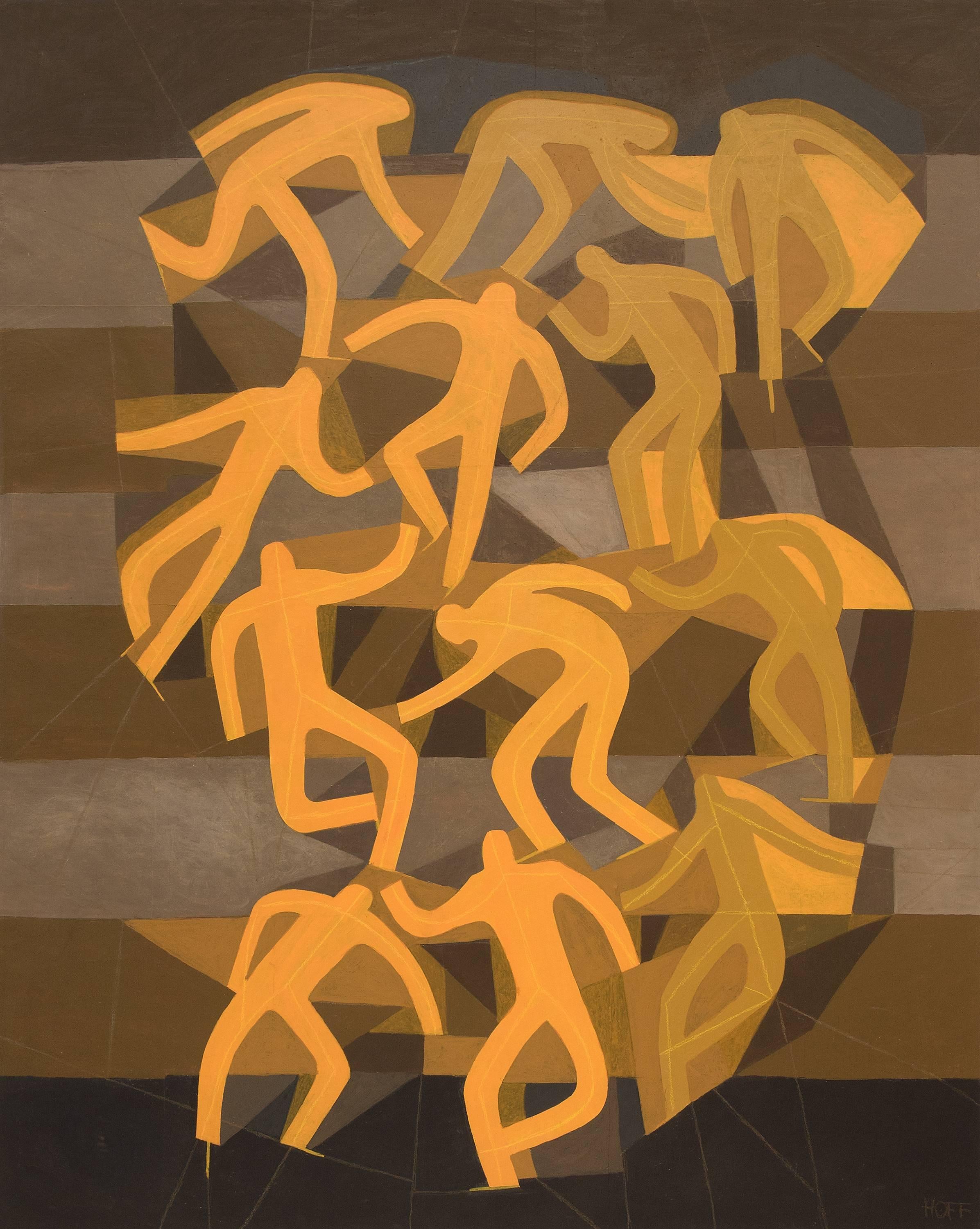 Figurative Painting Margo Hoff - Skaters (Action Series),  Peinture figurative abstraite  collage de techniques mixtes des annes 1970