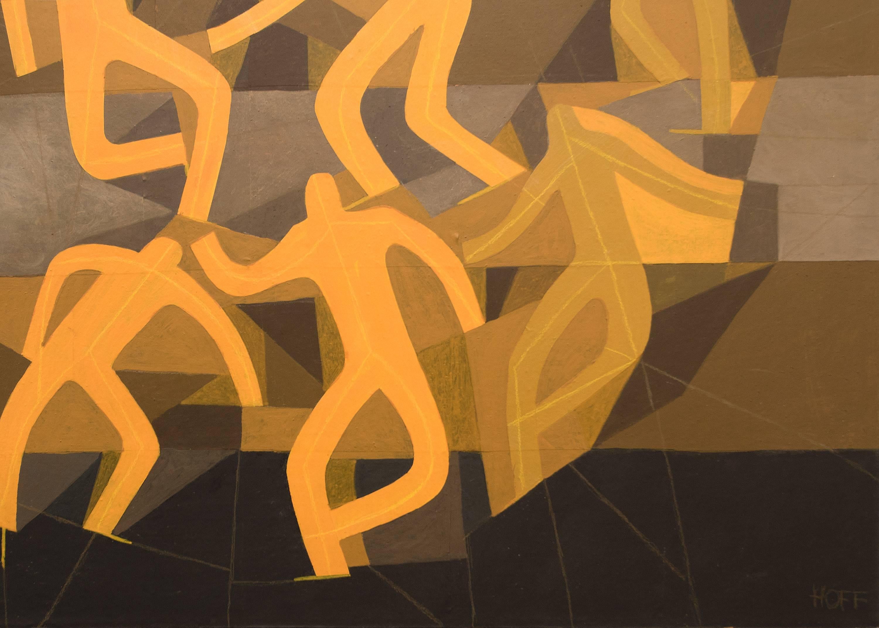 Skaters (Action Series),  Peinture figurative abstraite  collage de techniques mixtes des annes 1970 - Abstrait Painting par Margo Hoff