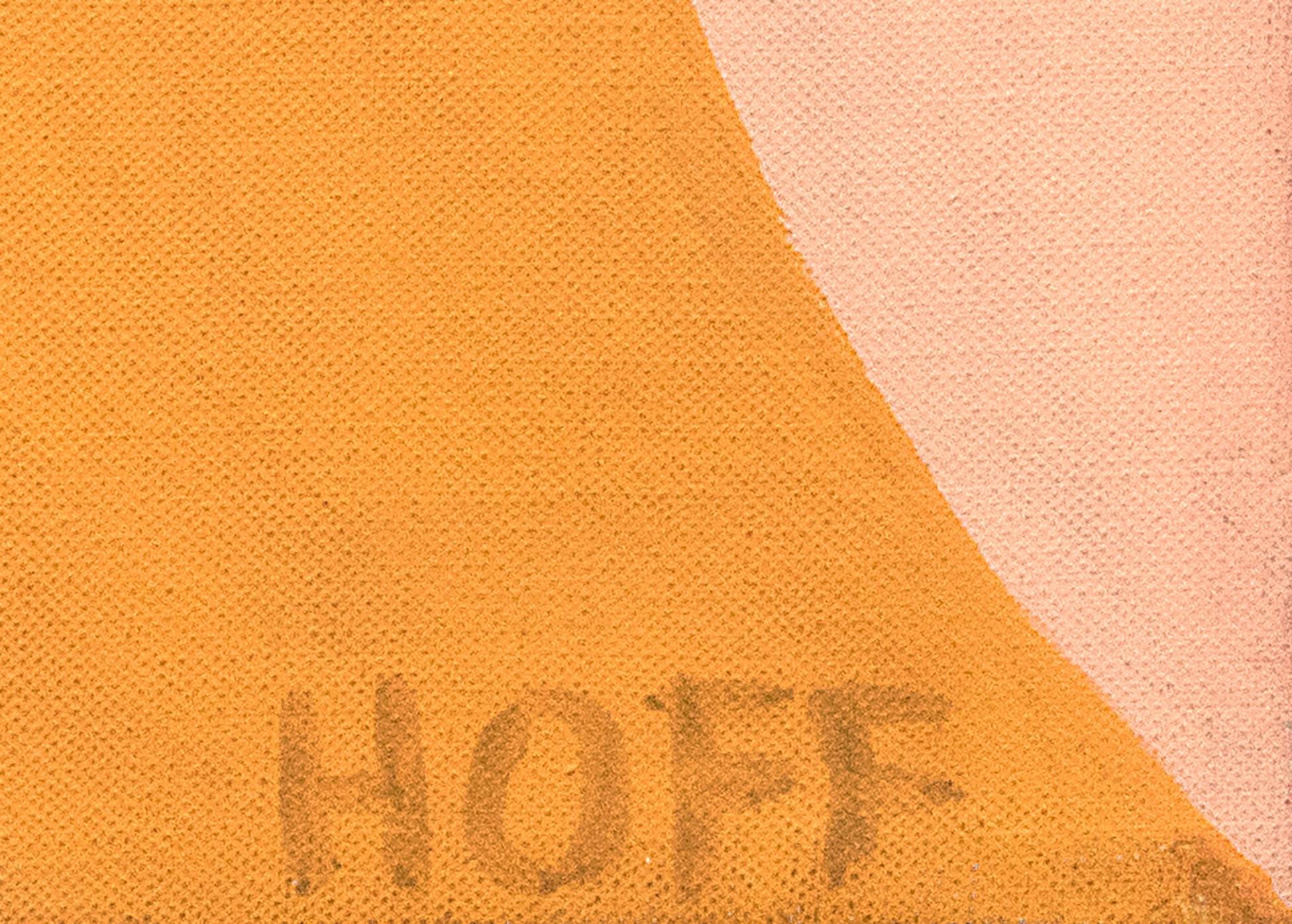 Tunnel de couleurs, peinture à l'huile géométrique abstraite colorée des années 1970, rose, orange, bleu - Abstrait Painting par Margo Hoff
