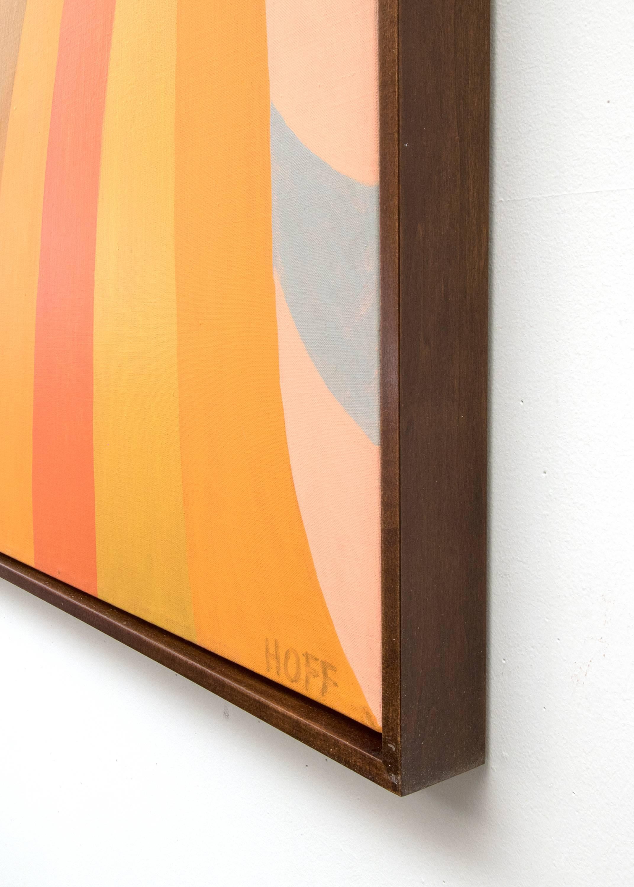 Tunnel de couleurs, peinture à l'huile géométrique abstraite colorée des années 1970, rose, orange, bleu en vente 1
