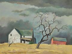 Red Barn and Tree (Surrealist/Modernist Colorado Landscape)