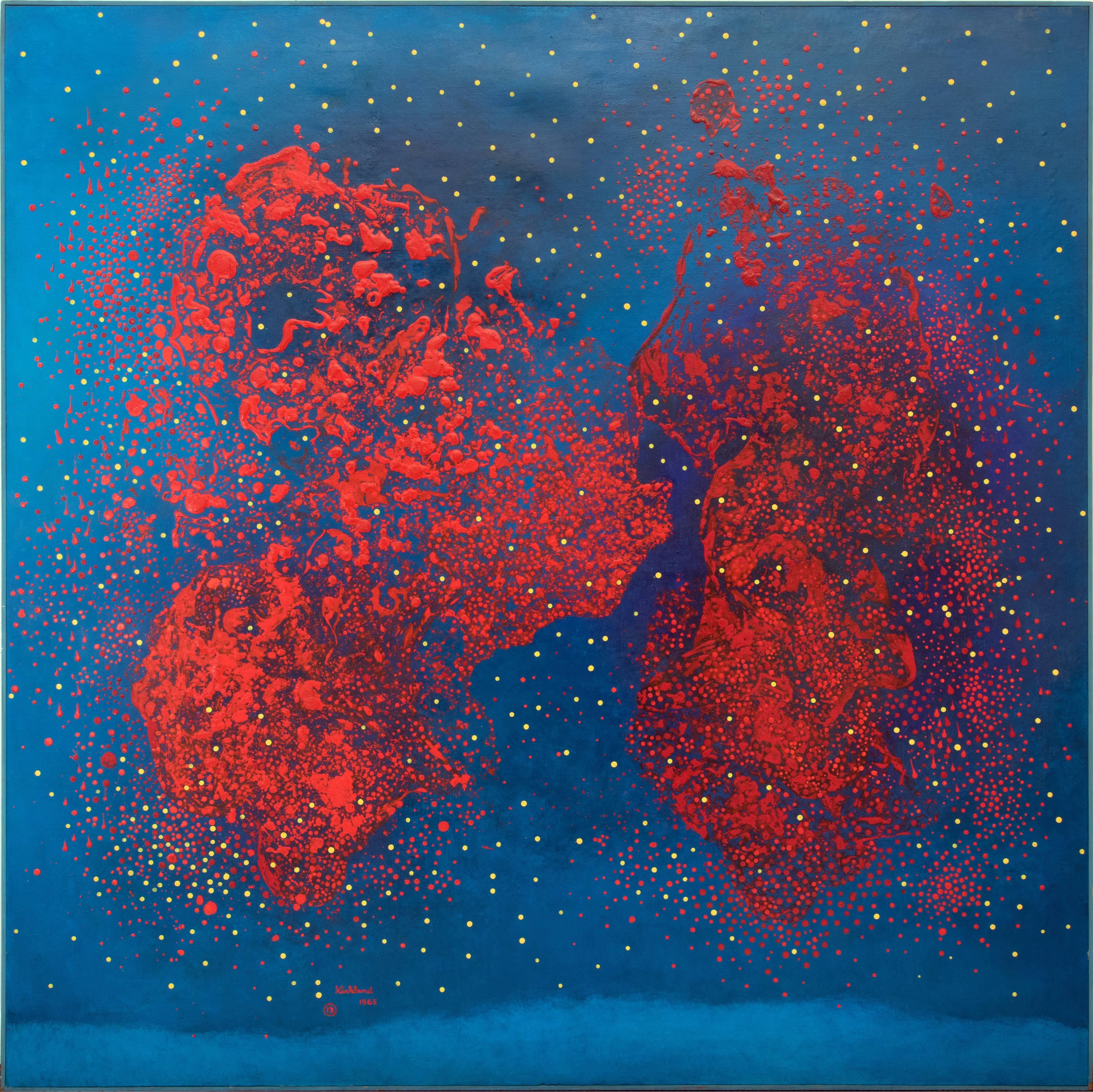 Reds on Blue - Number 12 (Energy of Vibrations in Space Series) - Abstract Painting by Vance Kirkland