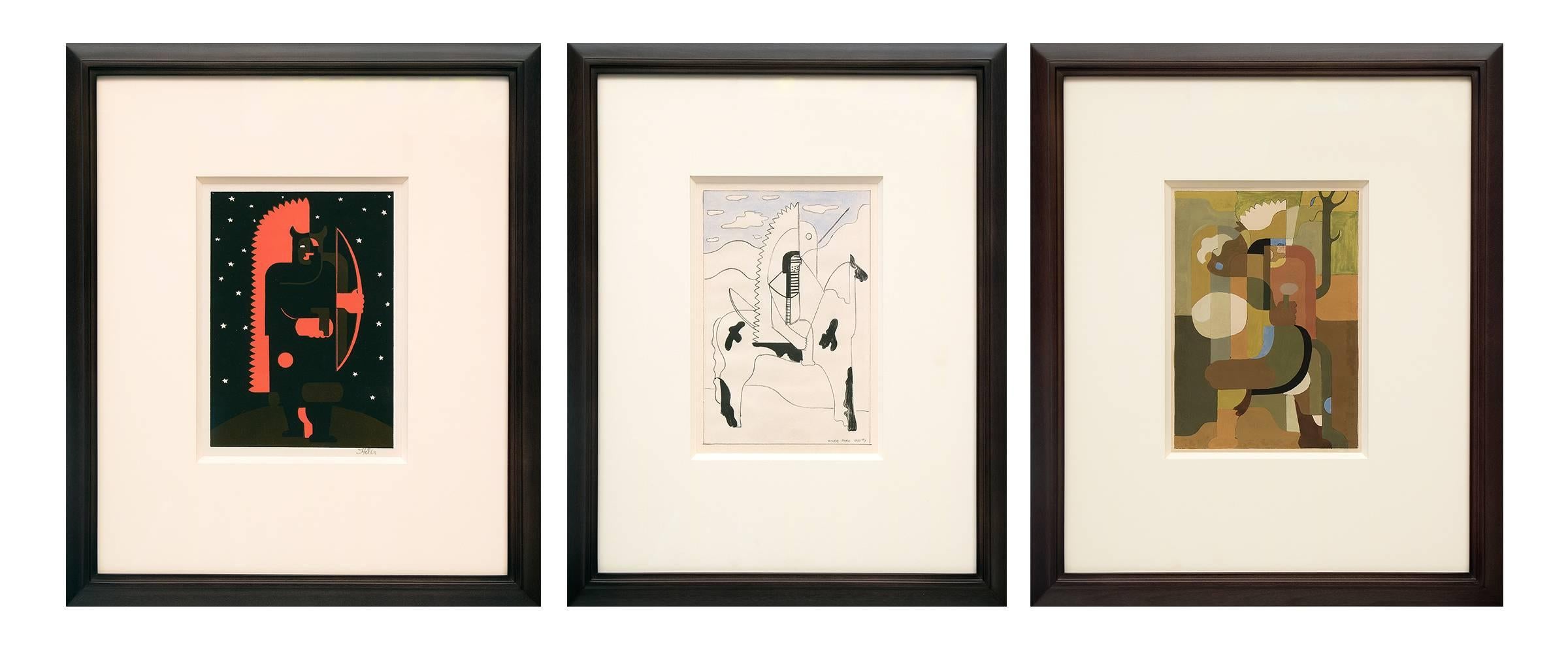 Collection of Three Original Works on Paper - Painting by Hilaire Hiler