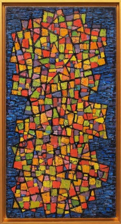 Painted Mosaic, Geometric Abstract: Blue, Golden Yellow, Orange, Green, Purple