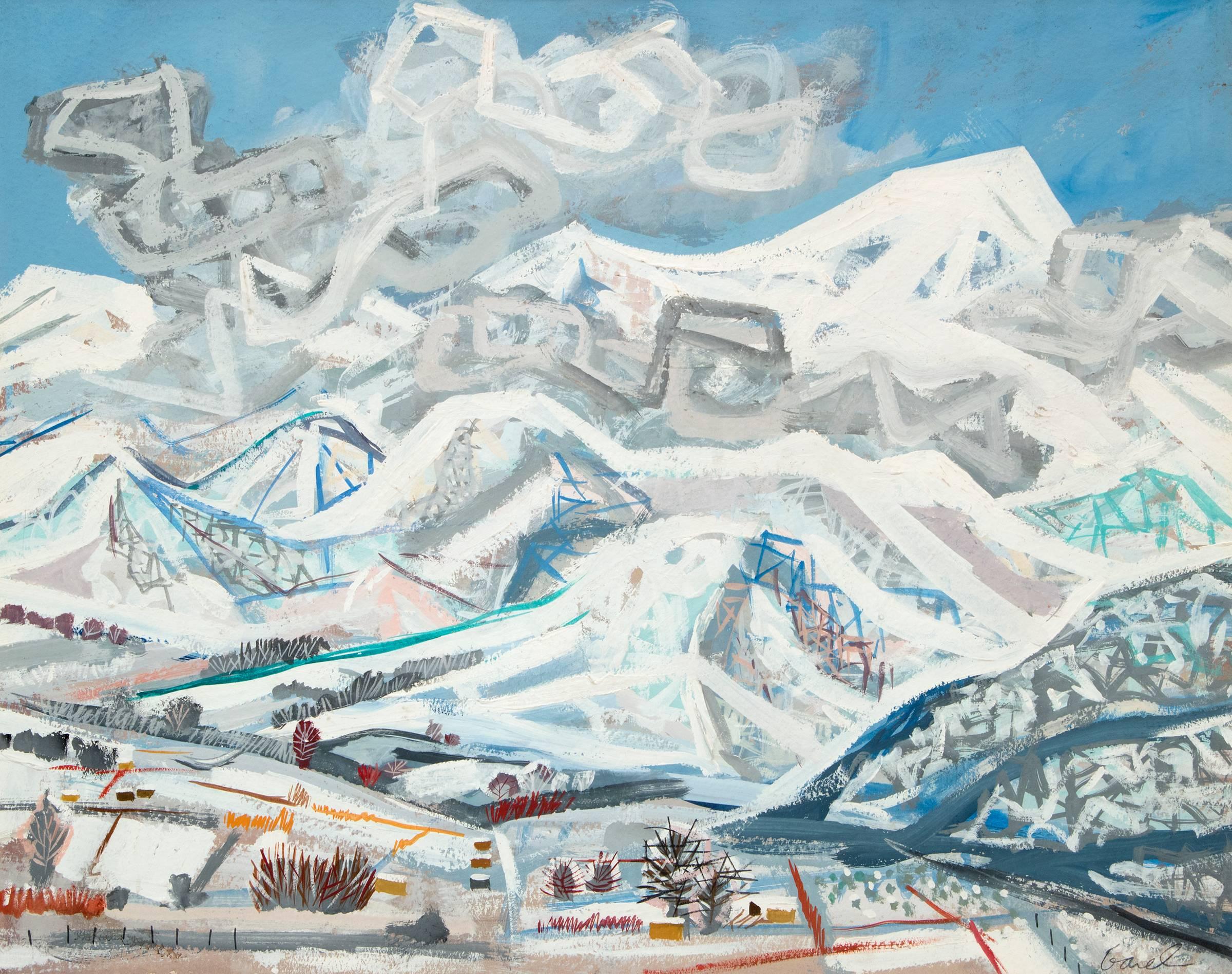 Rocky Mountain Winter (Modernist Landscape) - Painting by Unknown