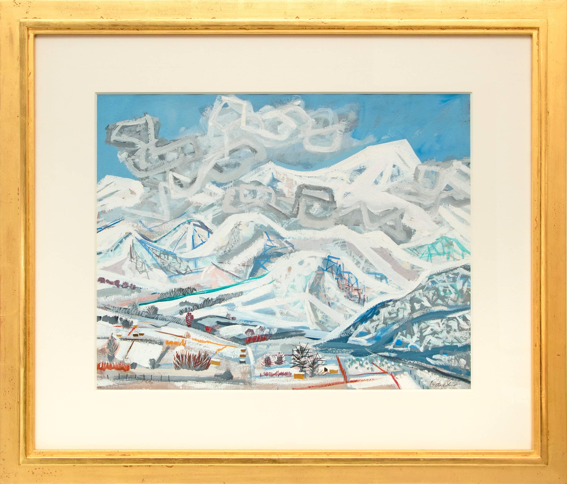 Unknown Figurative Painting - Rocky Mountain Winter (Modernist Landscape)