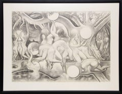 Nude Figures in Landscape (Black & White Modernist Composition)