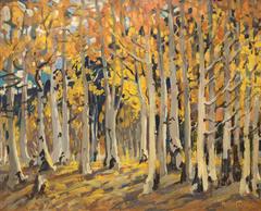 Aspen Grove in Autumn, Colorado Mountain Fall Landscape Painting