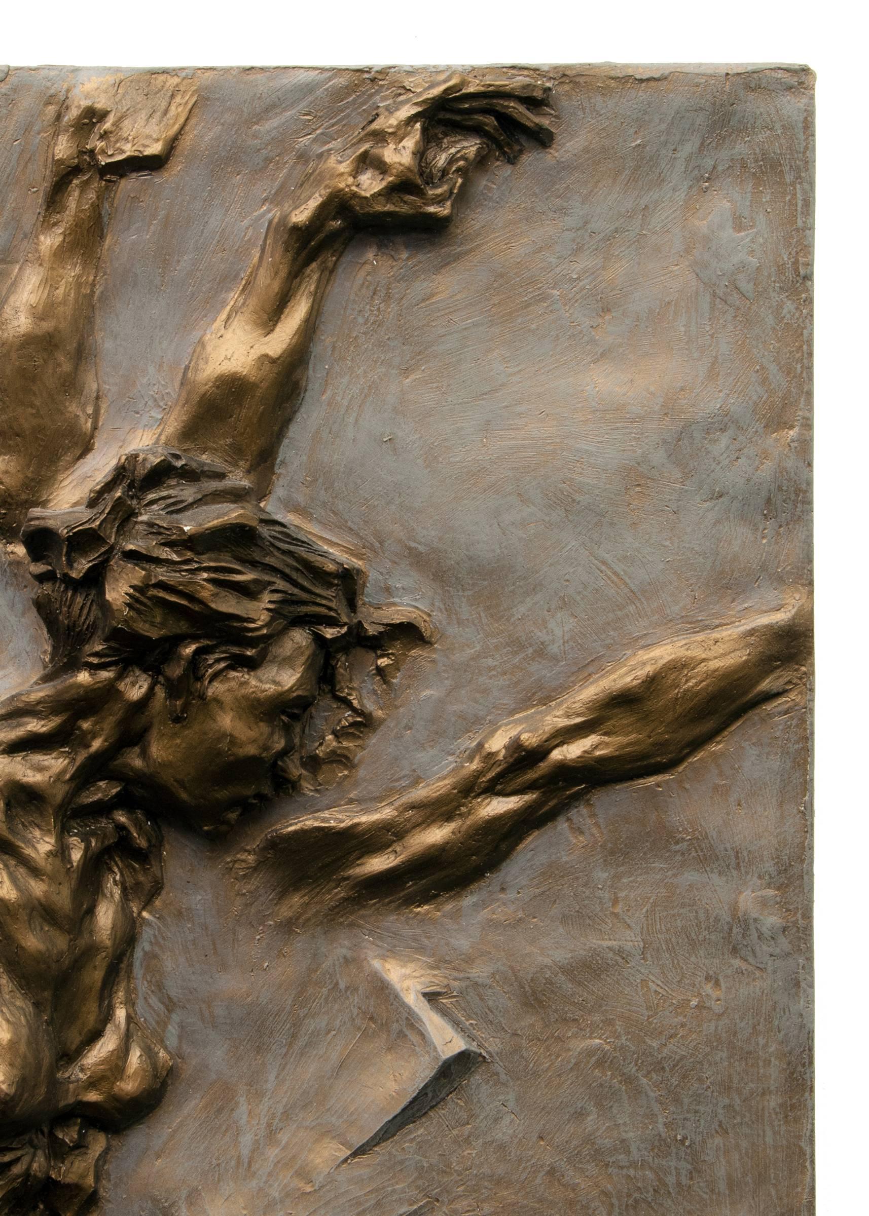 Eine figurative Basrelief-Skulptur einer Balletttänzerin, die sich in arabesker Pose bewegt, von Eric Bransby (1916-1920), einem Künstler aus Colorado/Missouri. Bronze, Polymer-Foronguss.  
Provenienz: Collection'S des Künstlers
Eric James Bransby