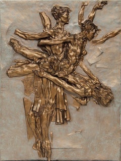 Arabesque, Female Ballet Dancer in Motion, Bronze & Gray Bas Relief Sculpture