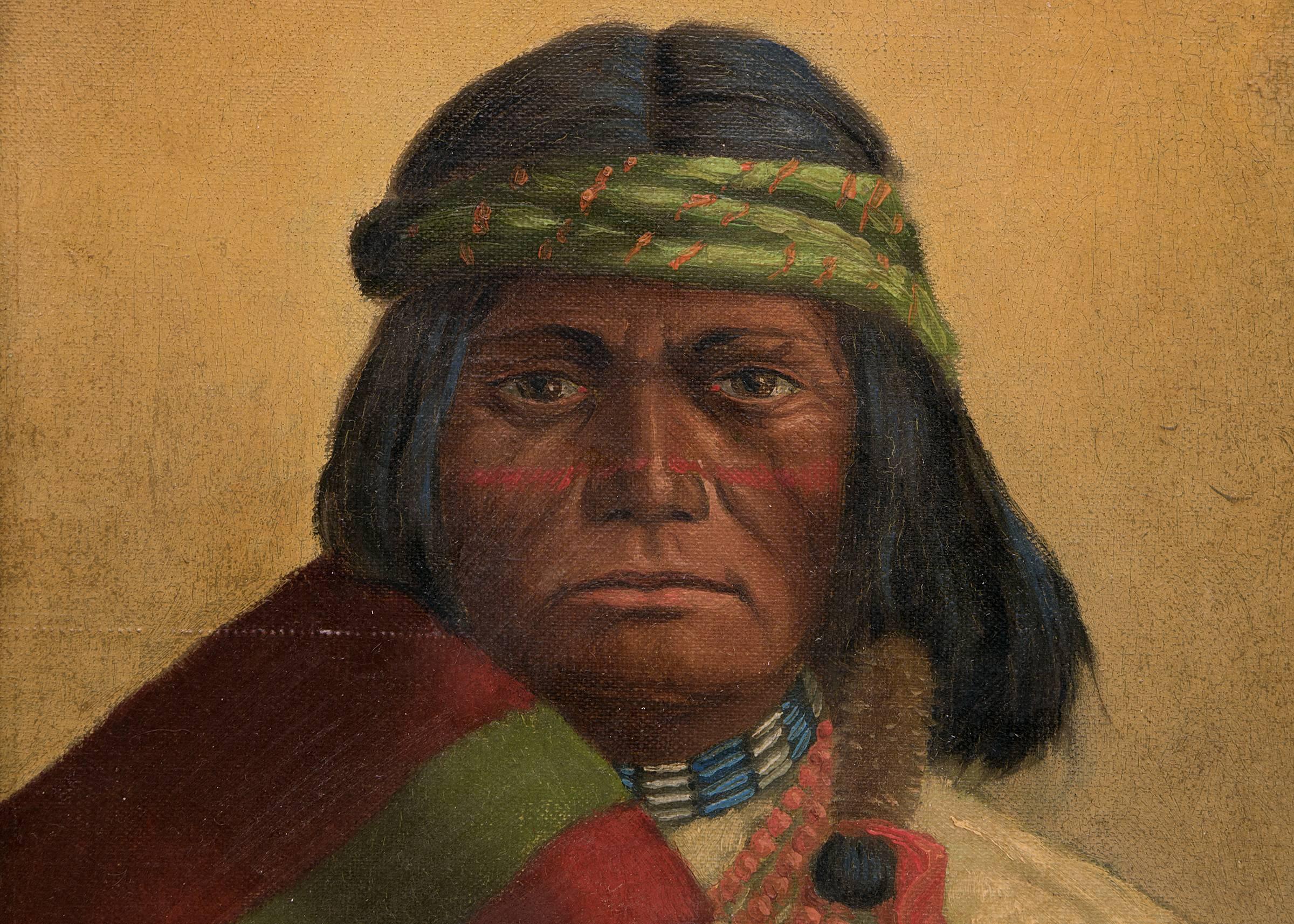Untitled (Portrait of a Native American Man) - Brown Portrait Painting by Unknown
