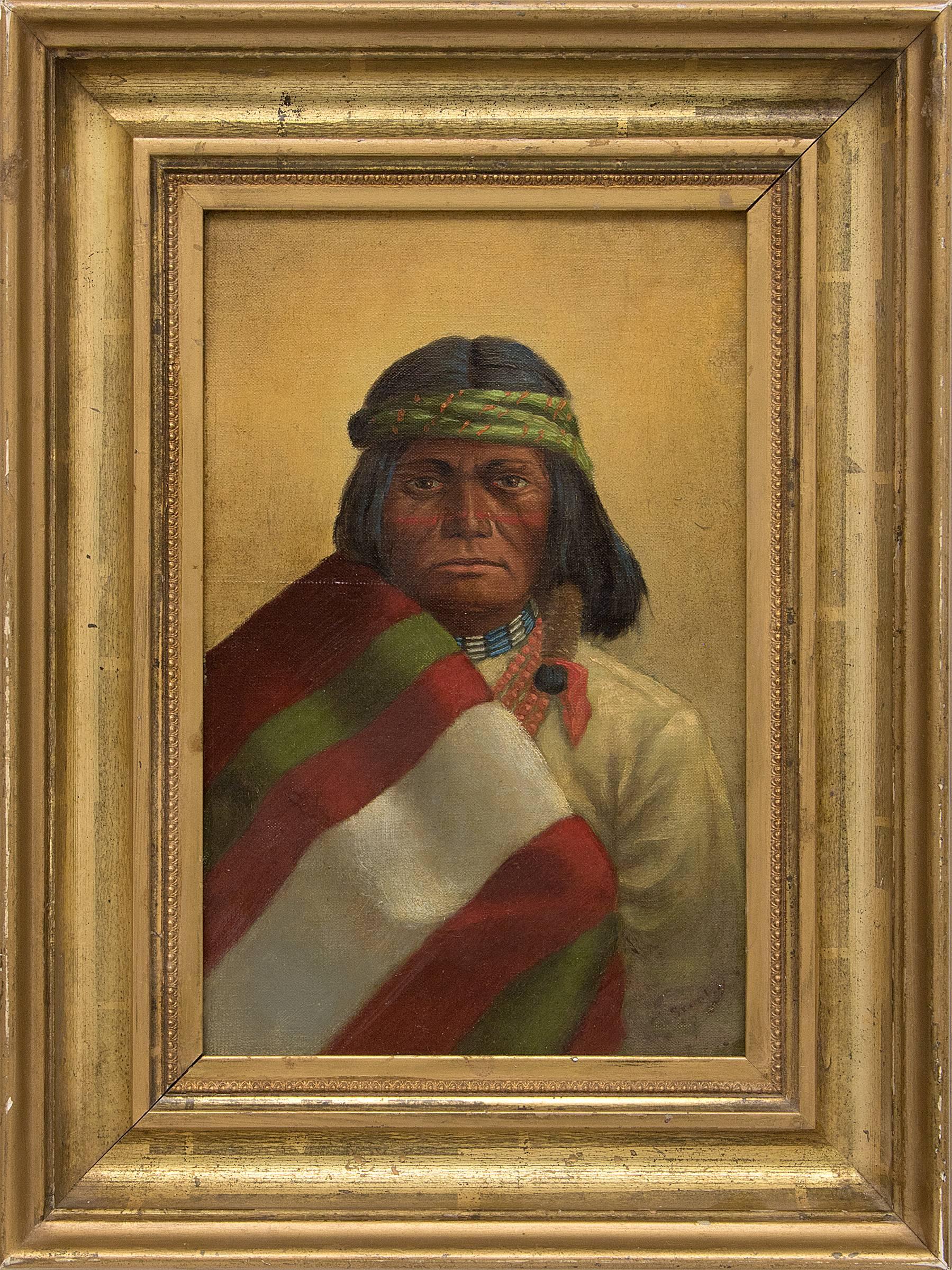 Unknown Portrait Painting - Untitled (Portrait of a Native American Man)