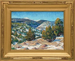 Taos Landscape, New Mexico, Modernist Landscape Trees Mountains, Green Blue