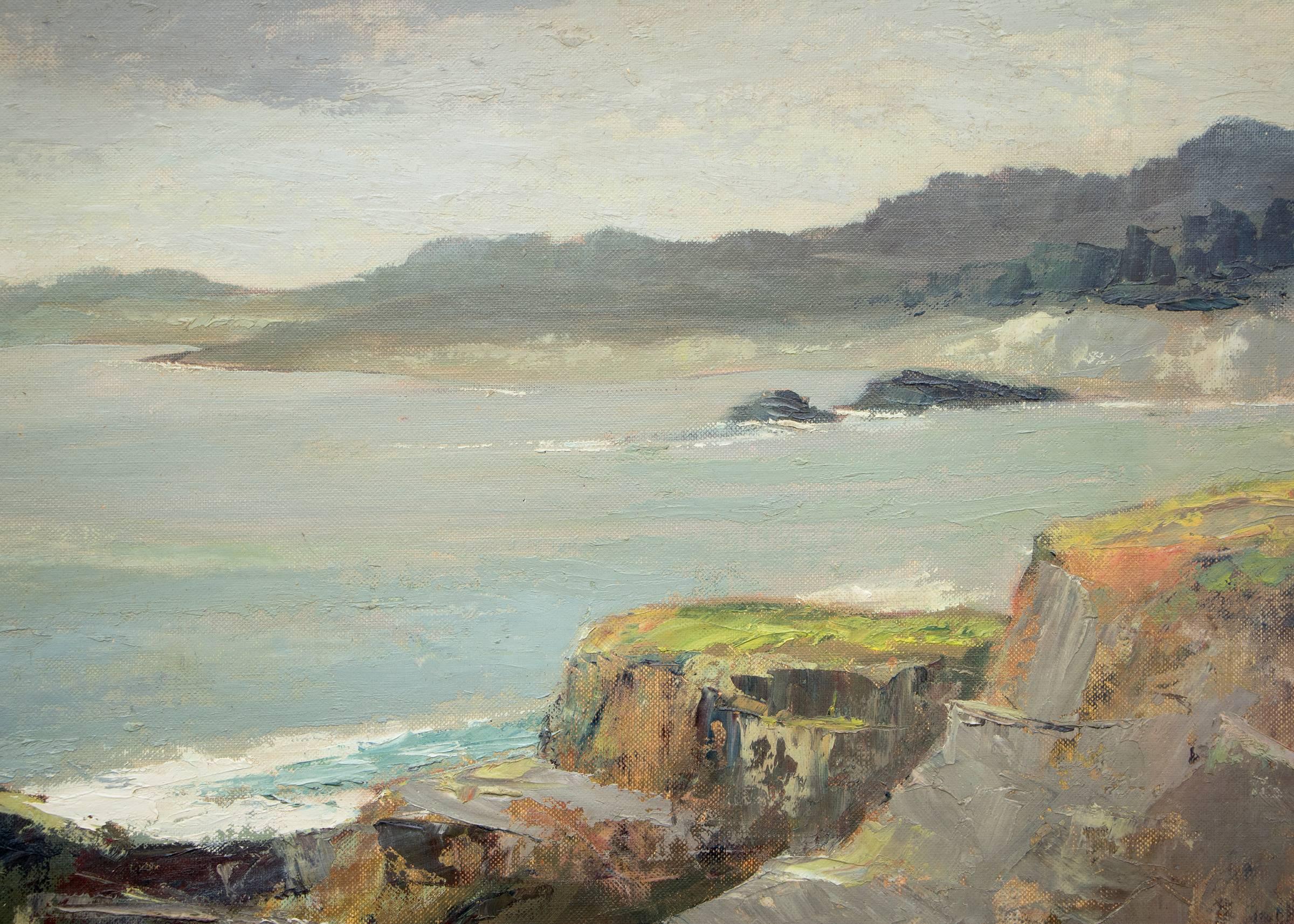 West of Mendocino, Northern California Coast Marine Seascape/Landscape Painting - Brown Figurative Painting by Jon Blanchette
