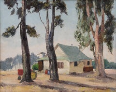 1950s Old Airfield in Capitola, California Landscape Oil Painting with Trees