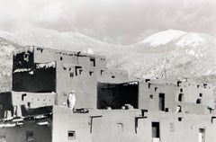 Retro Taos Pueblo, New Mexico, 1960s Black and White Landscape Photography Myron Wood