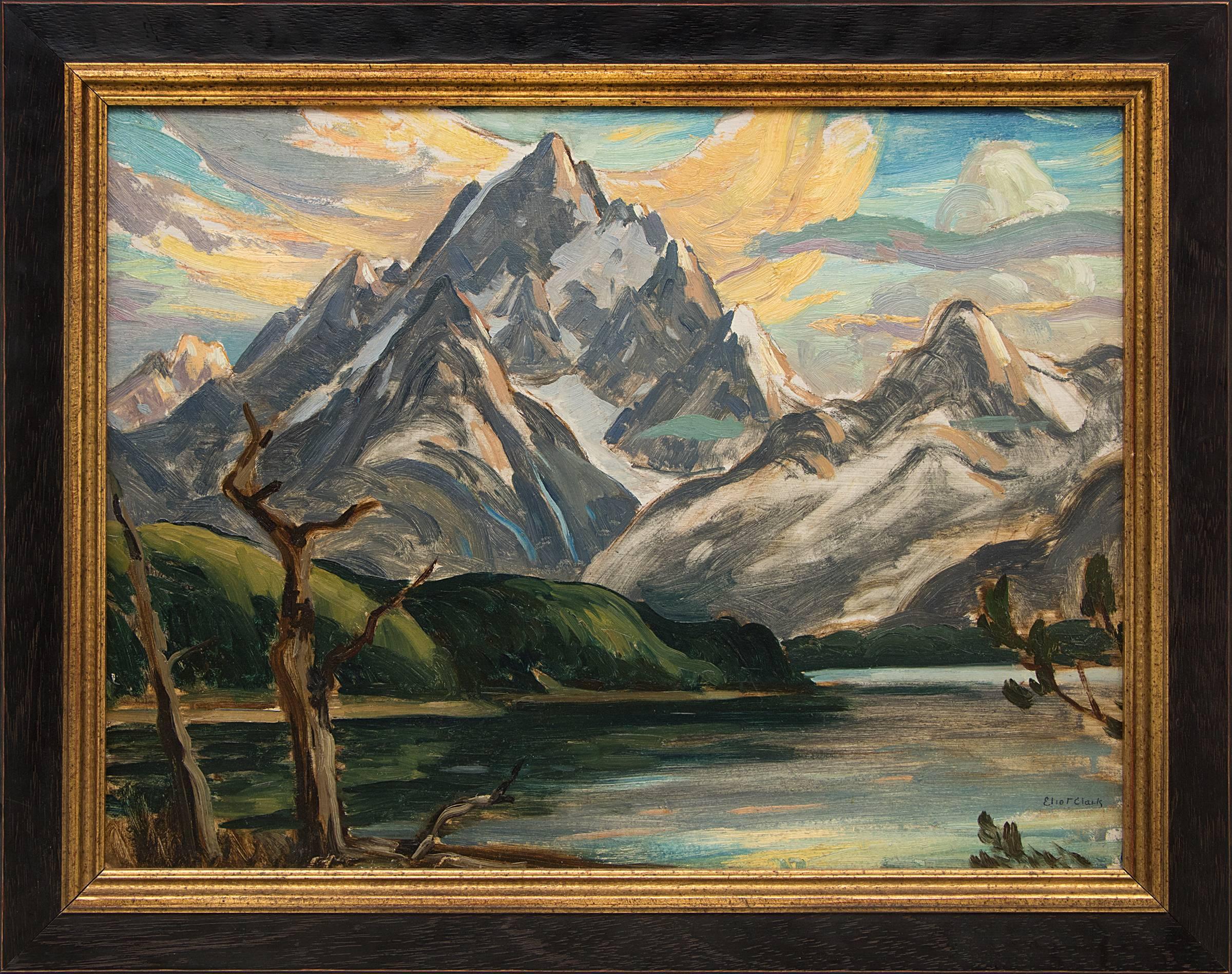 Eliot Clark Landscape Painting - Untitled (The Grand Tetons and Jackson Lake, Wyoming Mountain Landscape)