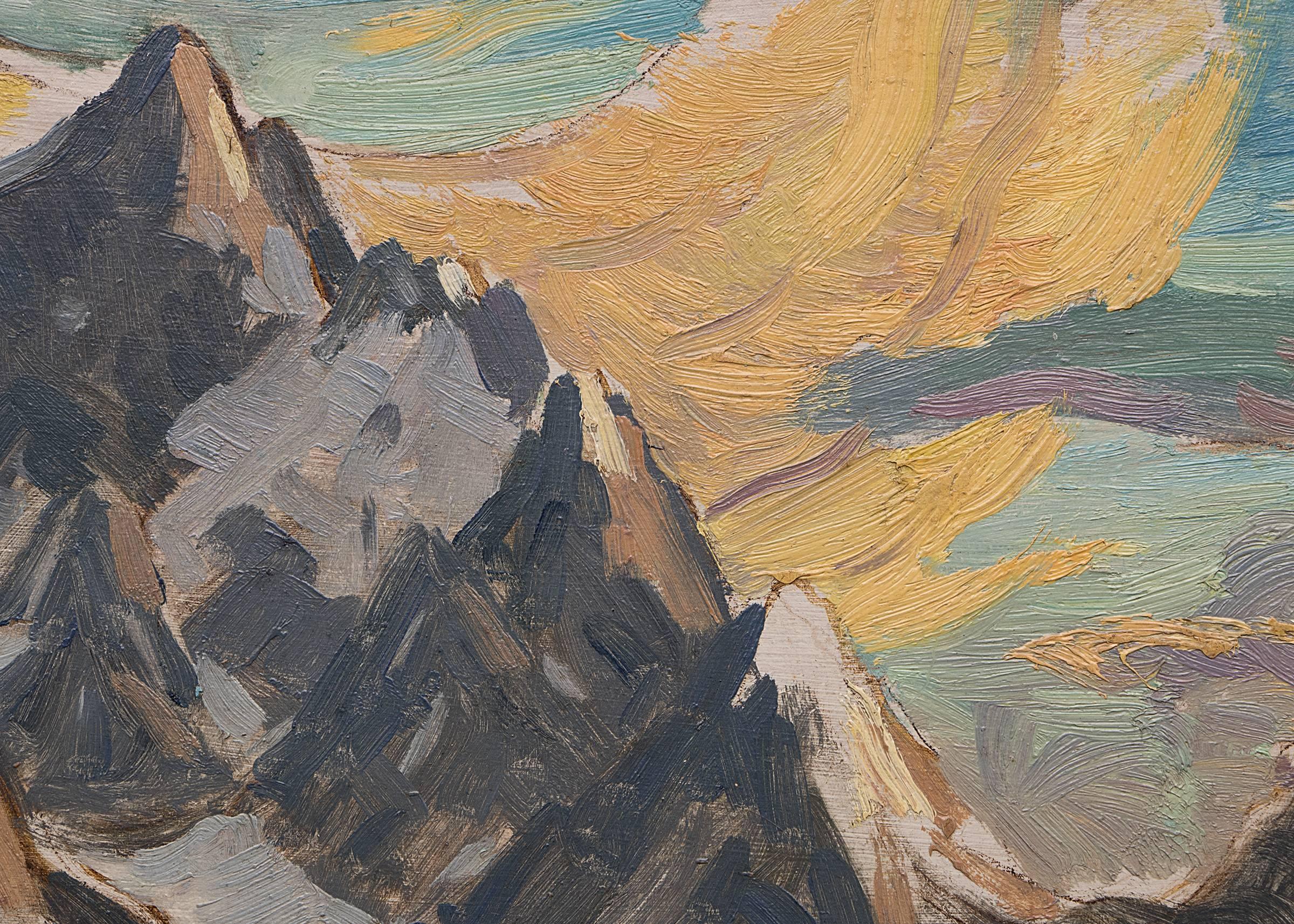 Untitled (The Grand Tetons and Jackson Lake, Wyoming Mountain Landscape) (Schwarz), Landscape Painting, von Eliot Clark