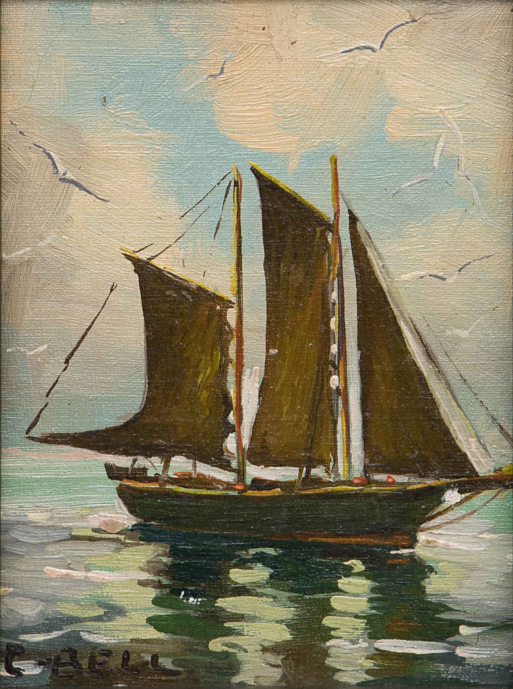 Pair of original Maritime/Sailboat Oil Paintings - Black Figurative Painting by Caroline Bell