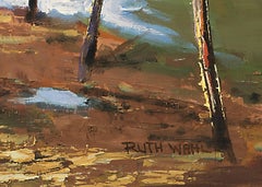 Untitled (Landscape Painting: Barn with Snow, Grass & Hills: Red, Green, Gold)