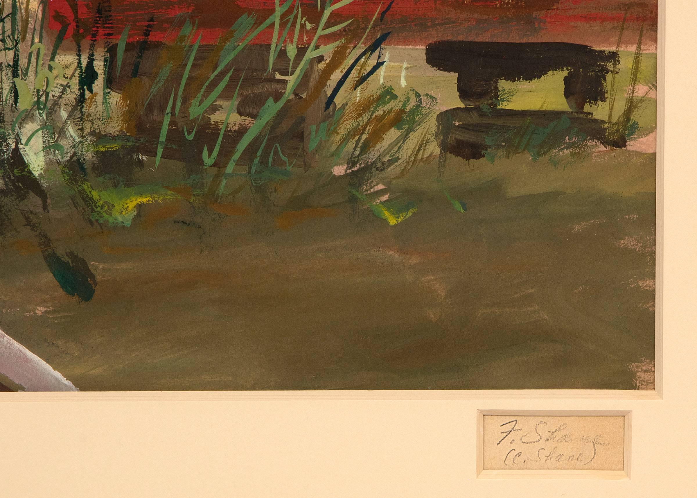 Croquis d'artistes, Californie, années 1940 Grande peinture à la gouache moderniste, paysage - Modernisme américain Painting par Frederick Shane