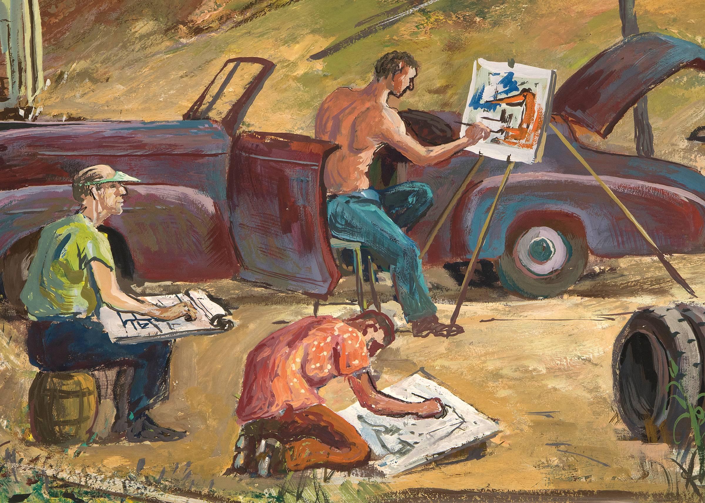 Künstlerskizzen, Kalifornien, 1940er Jahre, Großes modernistisches Gouache-Landschaftsgemälde (Braun), Figurative Painting, von Frederick Shane