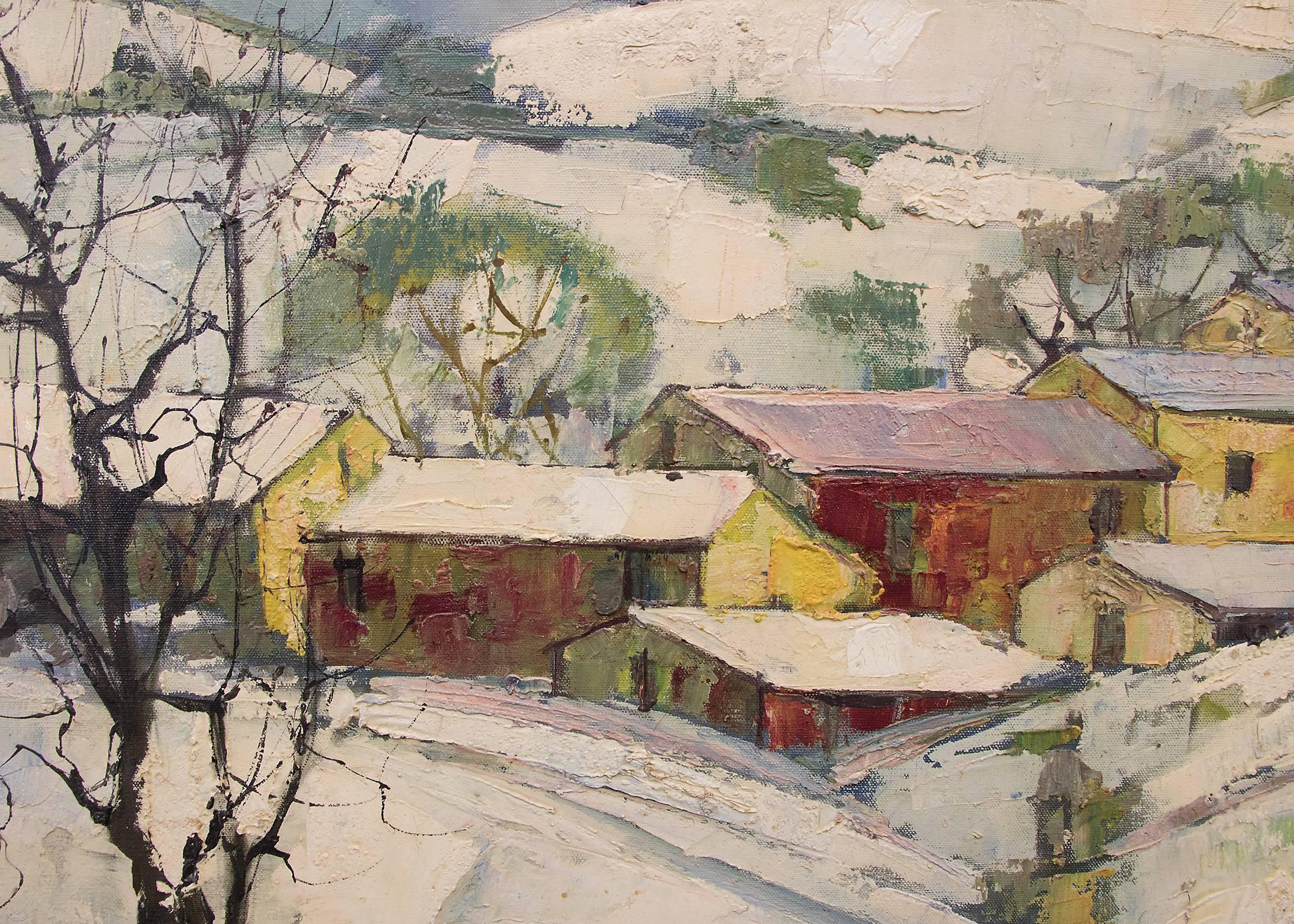 Untitled (Winter Village) - Post-Impressionist Painting by Jean Claude Mayodon