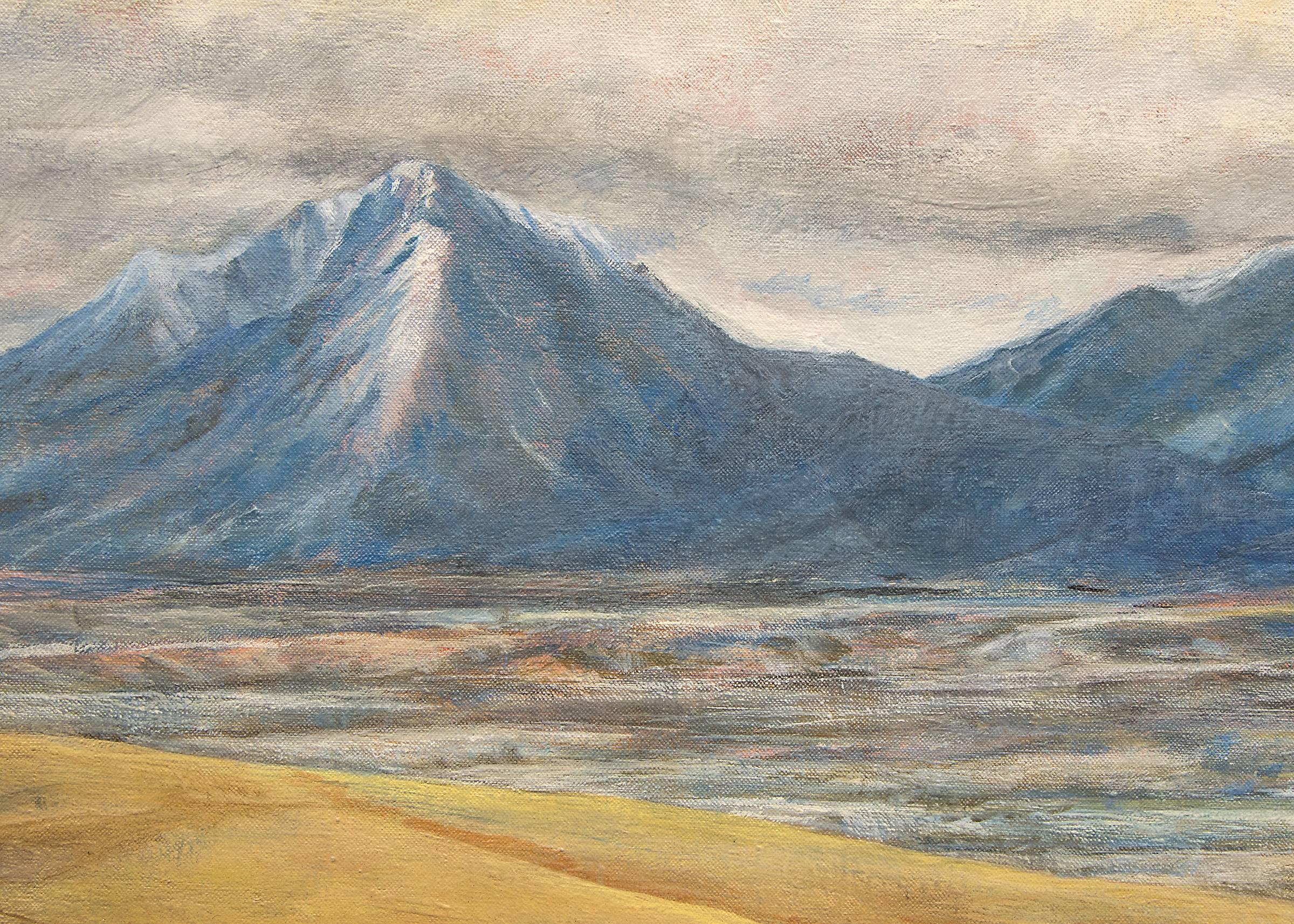 Spanish Peaks (Southern Colorado Landscape) - Gray Figurative Painting by Unknown