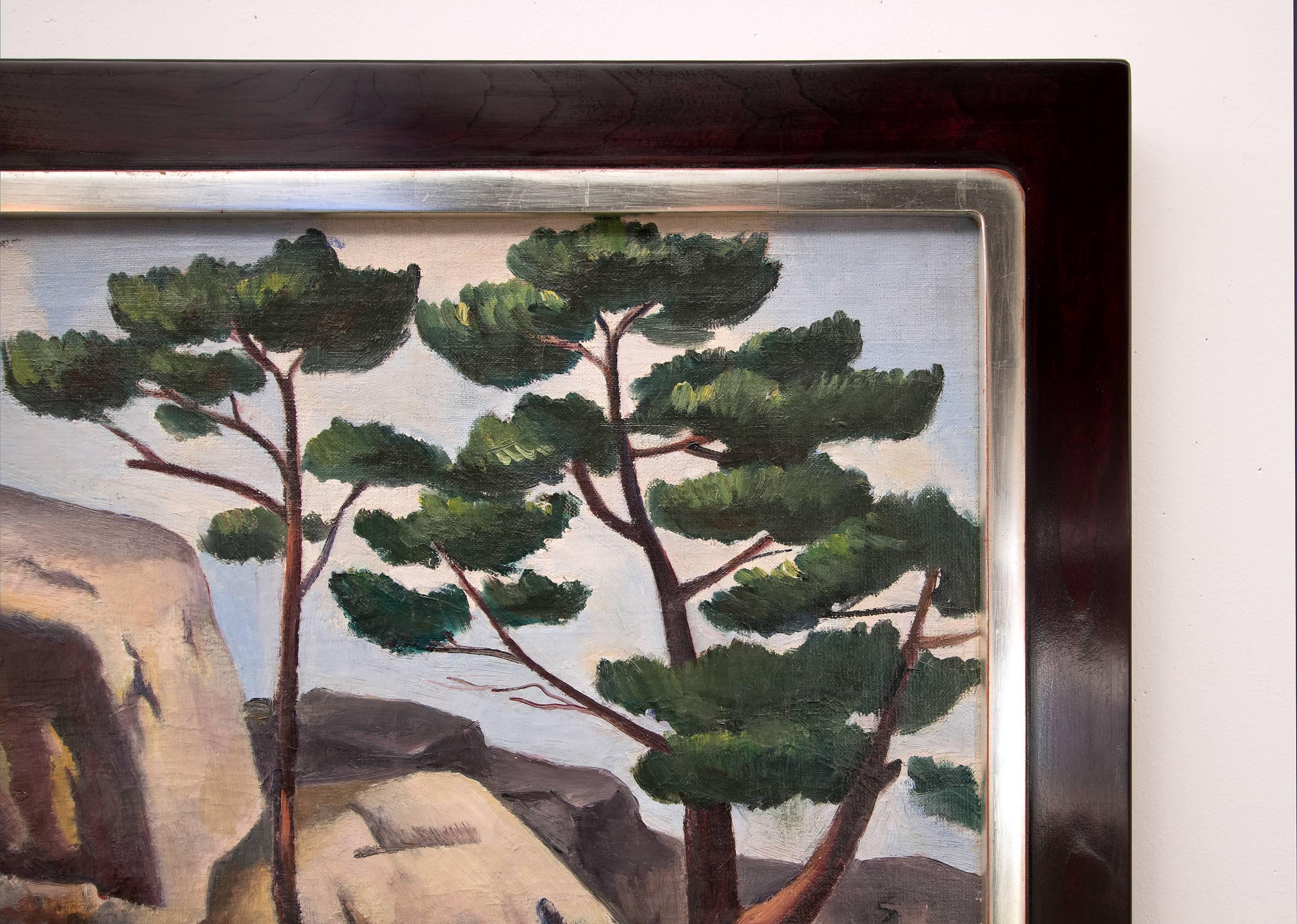 Paysage de montagne moderniste des années 1920, peinture à l'huile encadrée du Colorado, 63,5 x 76 cm 1
