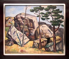 Modernist Landscape with Rocks and Trees, Framed Colorado Landscape Oil Painting