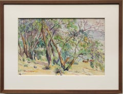 Colorado Ranch Summer Landscape Painting, 1940s Landscape Watercolor 