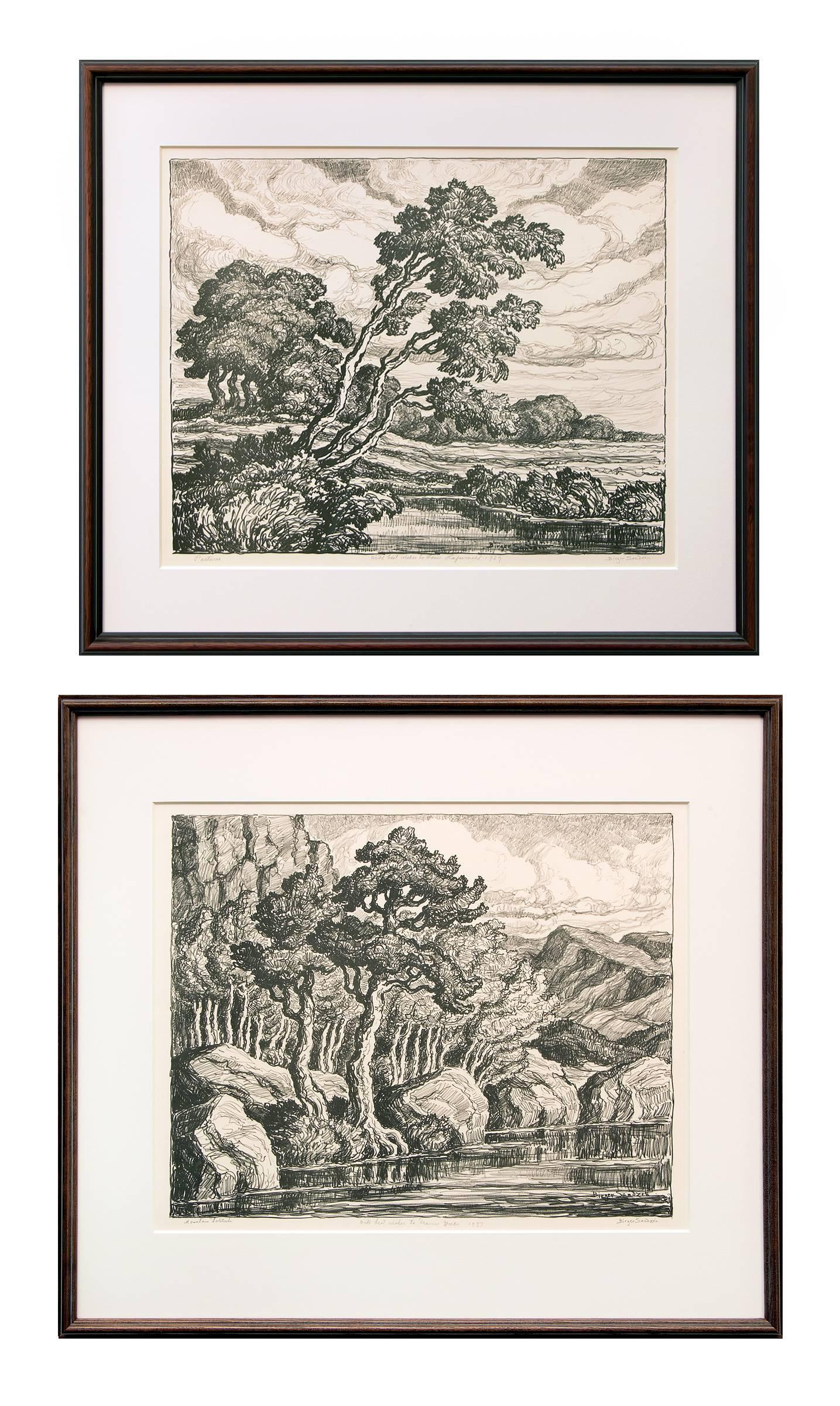 Birger Sandzen Figurative Print - Pastures & Mountain Solitude (Two Original Lithographs signed by Birger Sandzén)