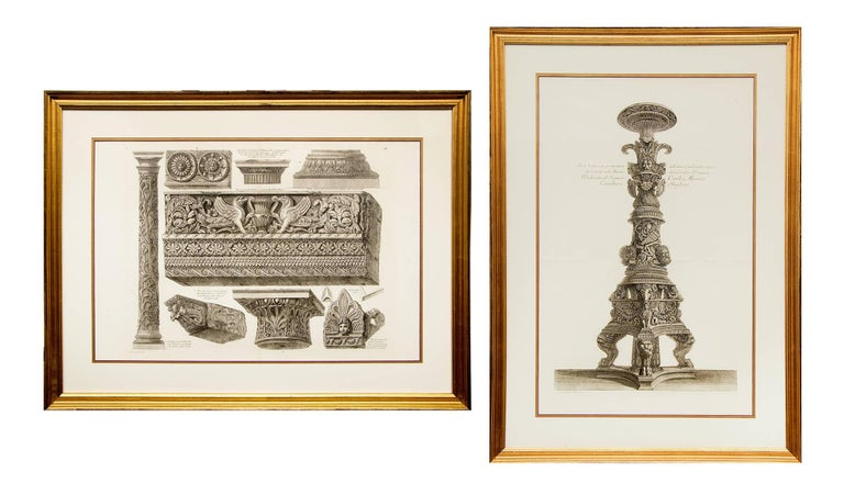 Pair of 19th Century Etchings: Ornamental Frieze & Ancient Candelabra - Art by Giovanni Battista Piranesi