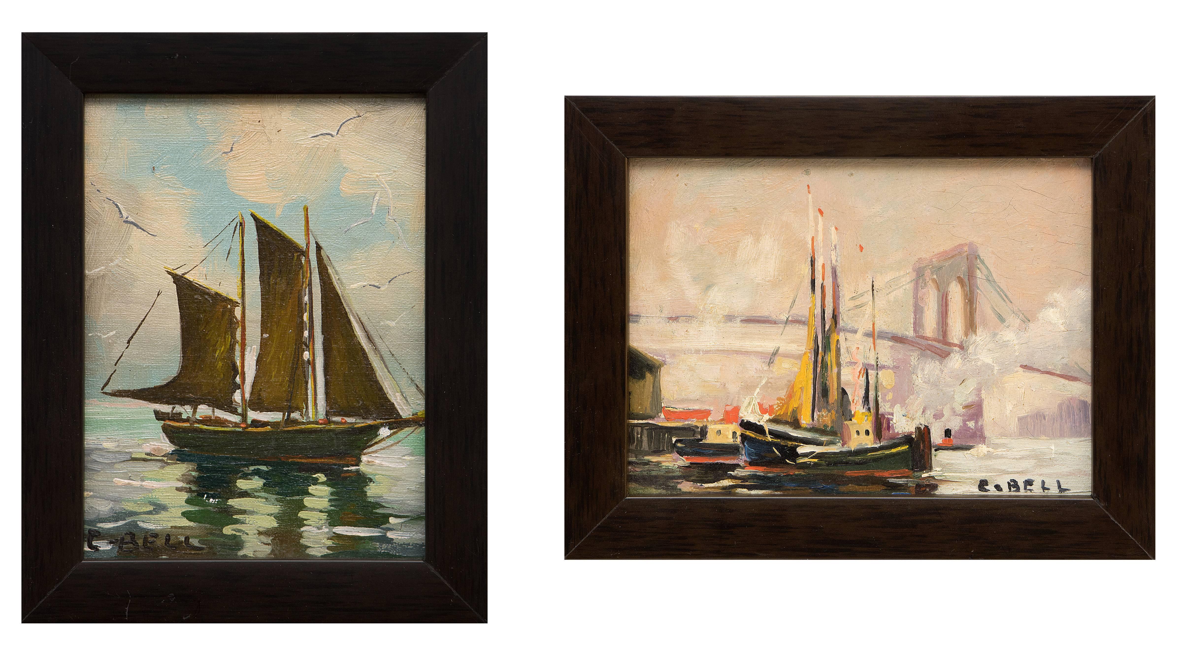 Caroline Bell Figurative Painting - Pair of original Maritime/Sailboat Oil Paintings