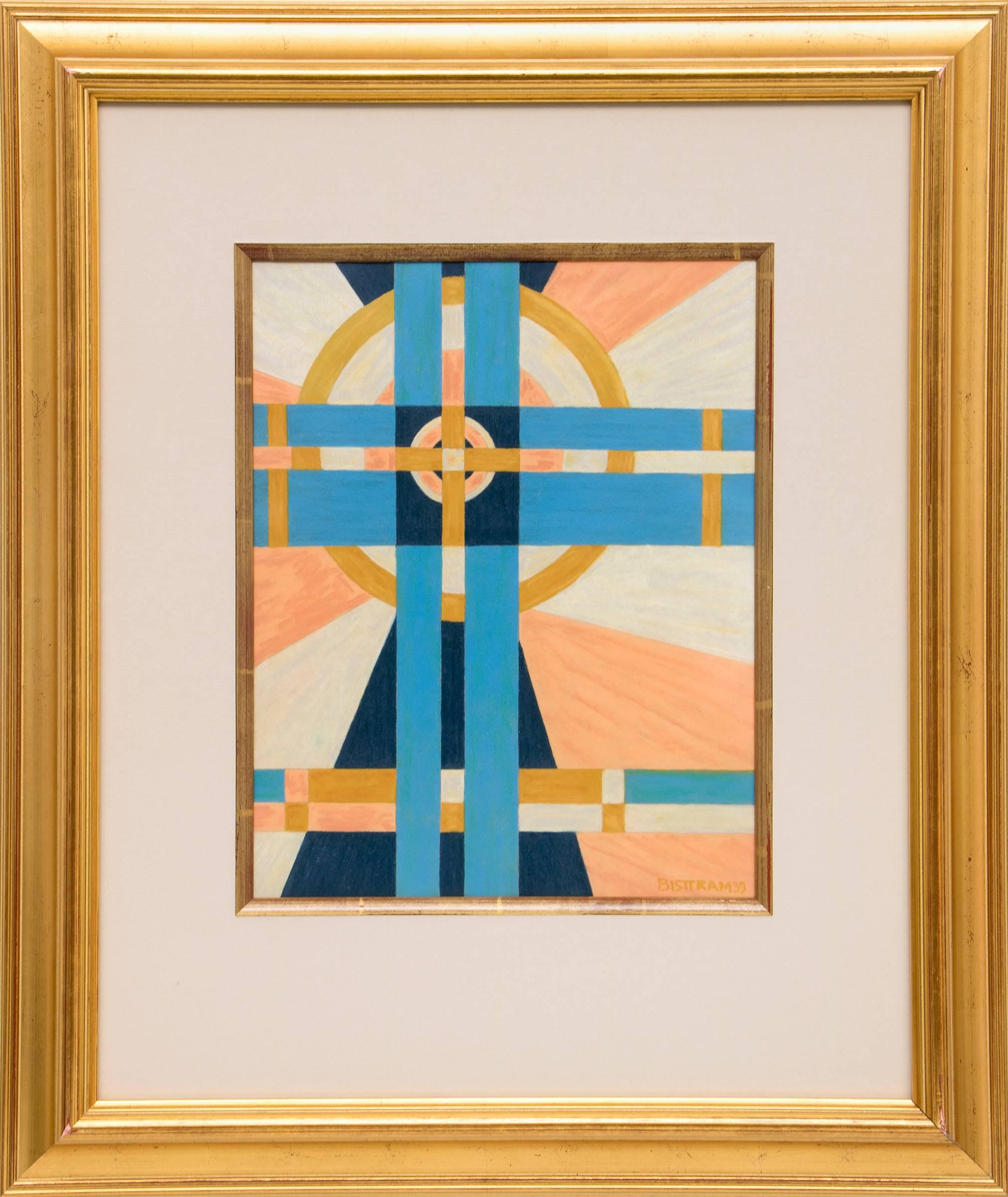 Abstrakte pastellfarbene abstrakte Zeichnung, gerahmte abstrakte geometrische Zeichnung, 1930er Jahre – Painting von Emil Bisttram