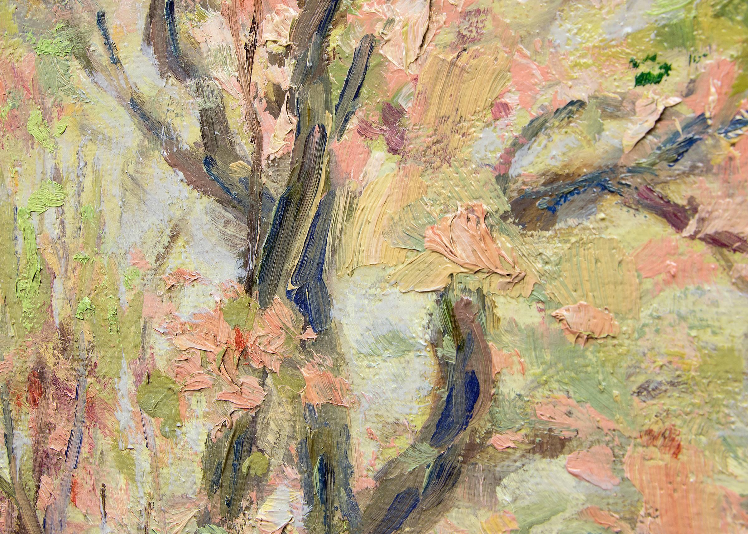 Apple Blossom Tree - Brown Figurative Painting by Raphael Lillywhite