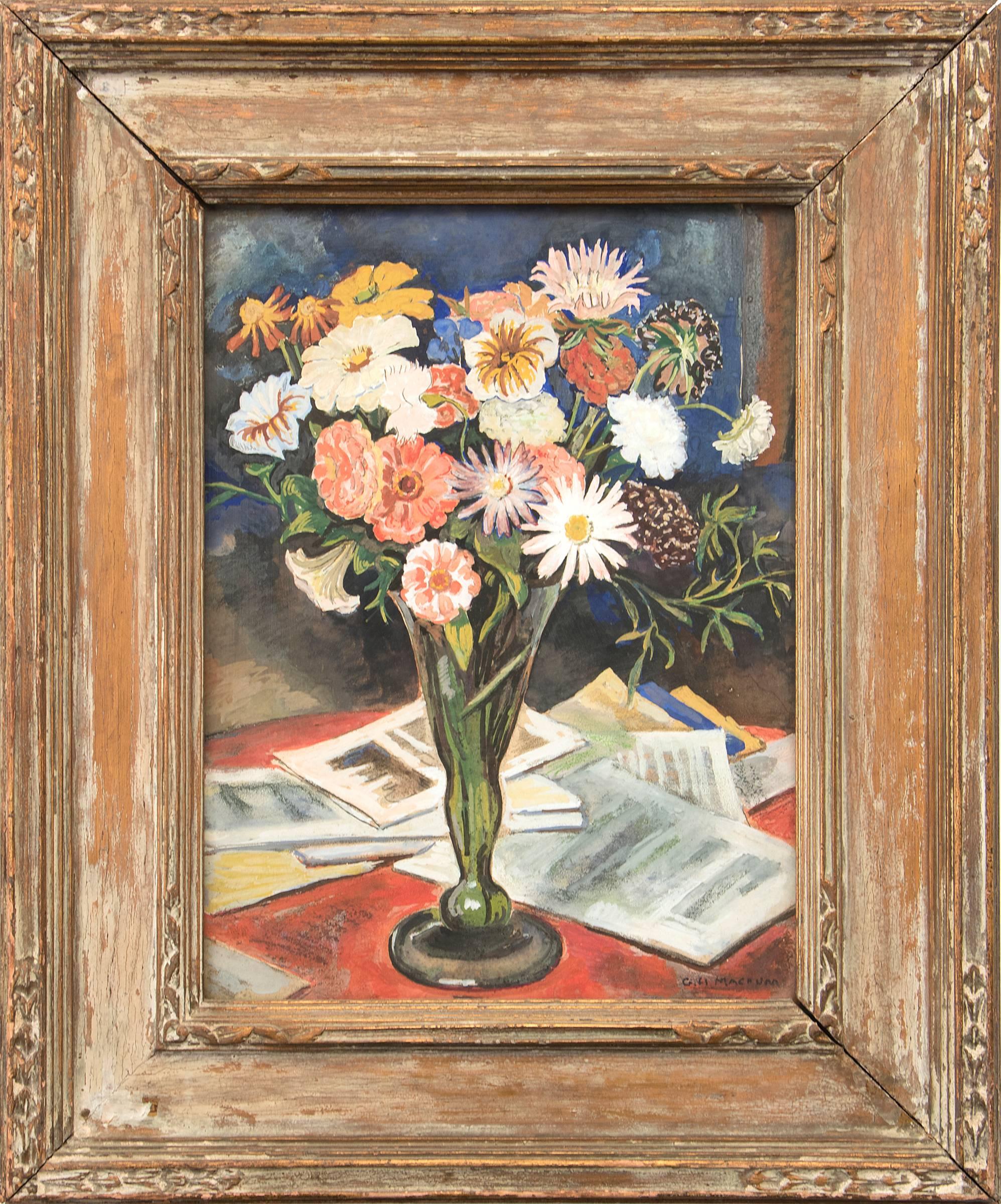 Blumenstillleben mit Blumenmotiv – Painting von George Herbert Macrum
