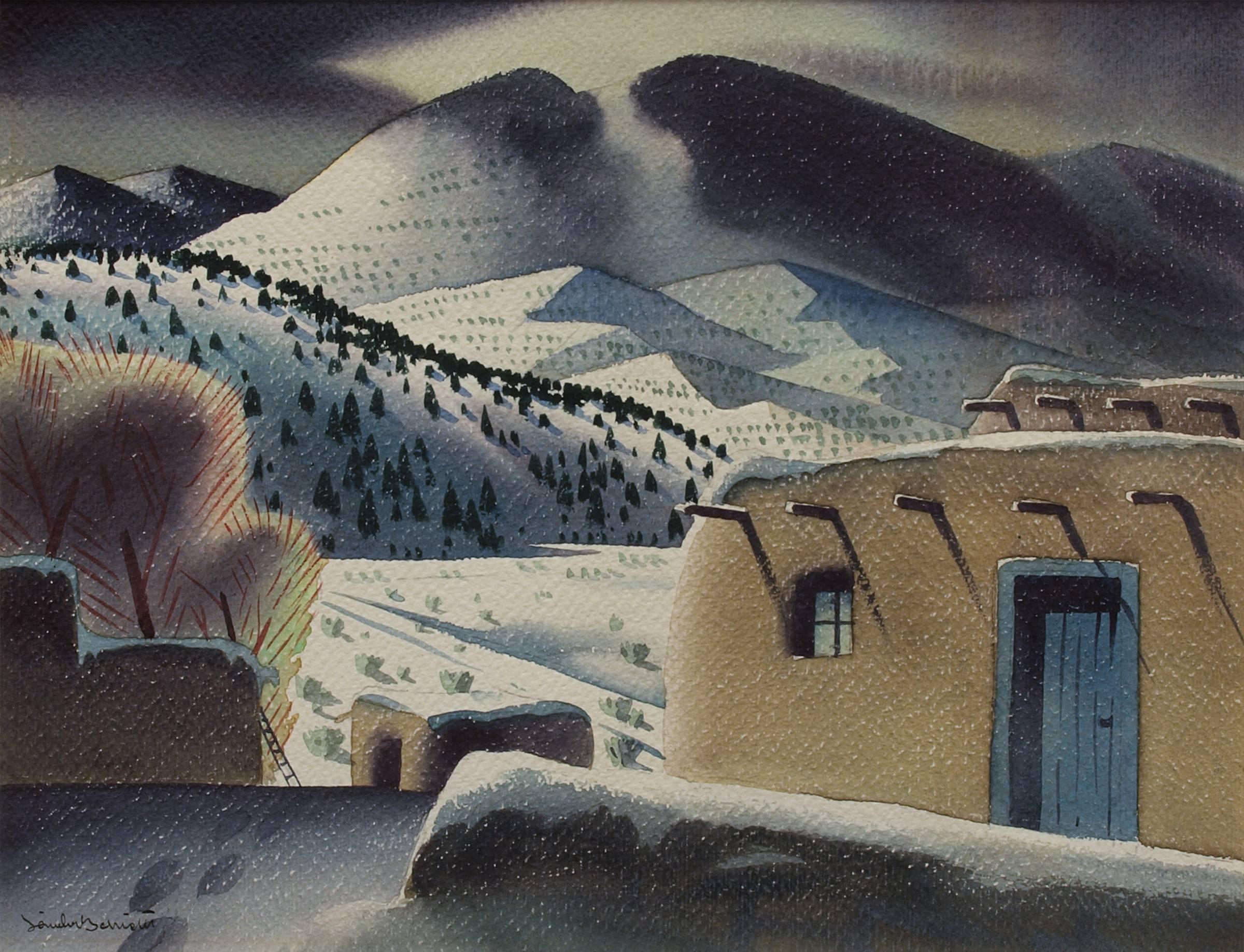 Sandor Bernath Figurative Painting - Untitled (Adobe Houses, New Mexico)