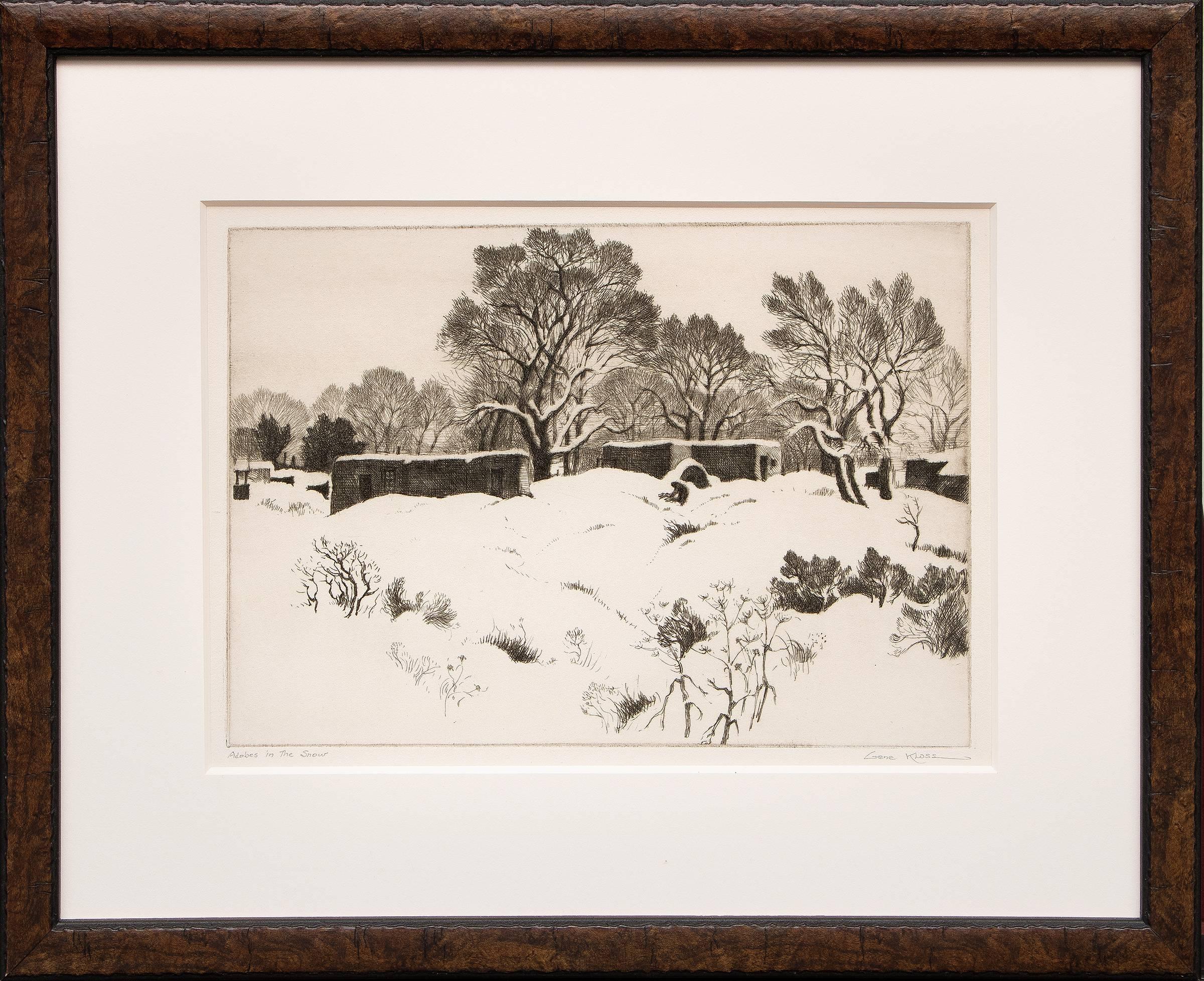 Adobes in the Snow (New Mexico); edition of 75 - Art by Gene Kloss