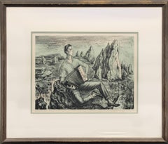Young Man Who Went West, WPA Era Modernist Colorado Landscape With Figure