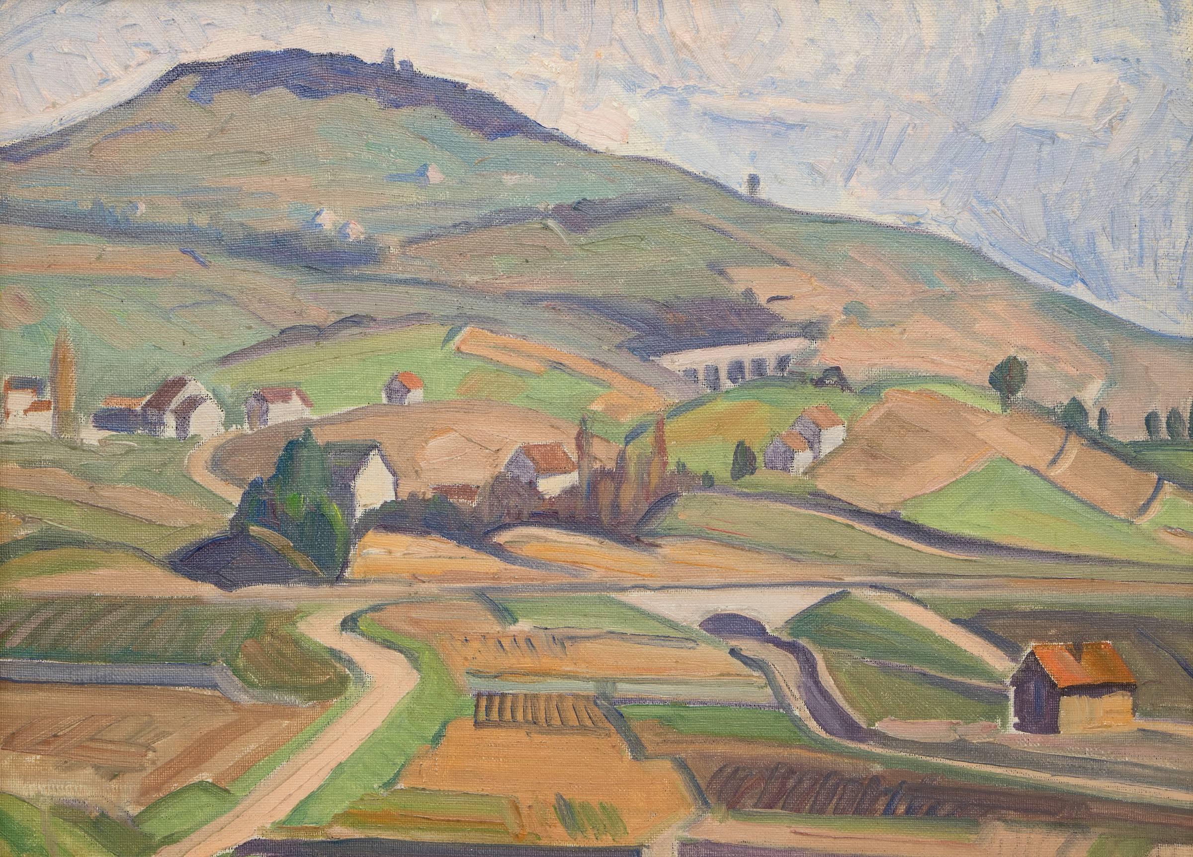 Untitled (Village, Switzerland/France Border) - Painting by Carl Lindin