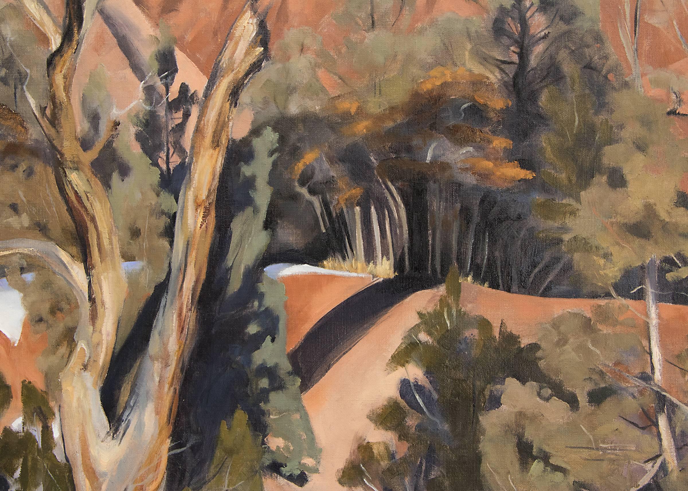 Winter Streambed, New Mexico (Ghost Ranch, Abiquiu) - Brown Landscape Painting by Joellyn Duesberry