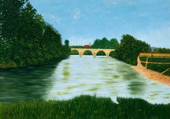 Cheny, l’Armancon et le pont, French, oil on canvas, landscape, 1925