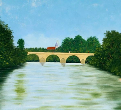 "Cheny, l’Armancon e il ponte", francese, olio su tela, paesaggio, 1925