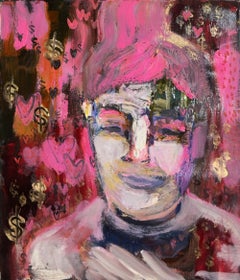 Ritratto di un collezionista, olio su tela contemporaneo, incorniciato 20,75 x 18